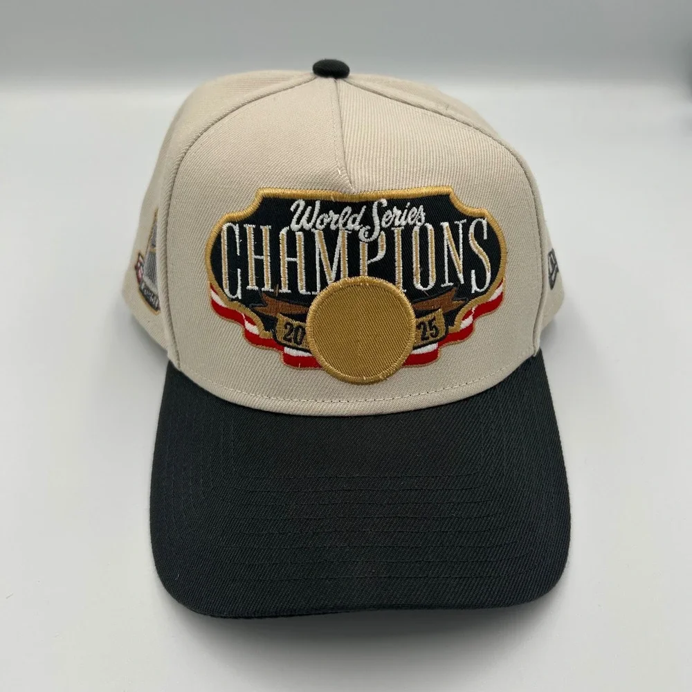 New Era Hat Men OSFM Tan Black 2025 World Series Champions 9FORTY Snapback Cap